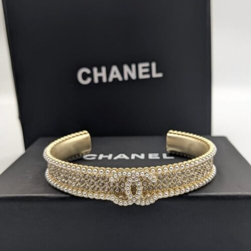 Chanel Cuff Bracelet Pearl Crystal Golden