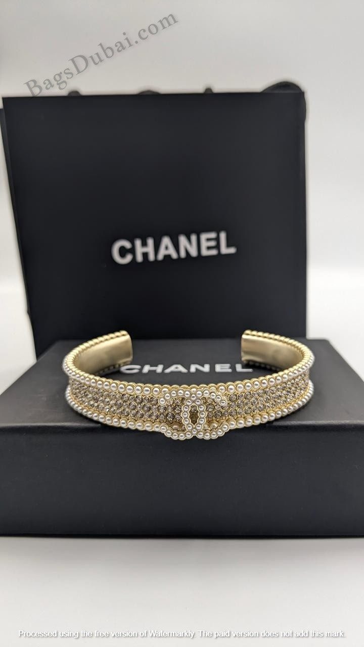 Chanel Cuff Bracelet Pearl Crystal Golden
