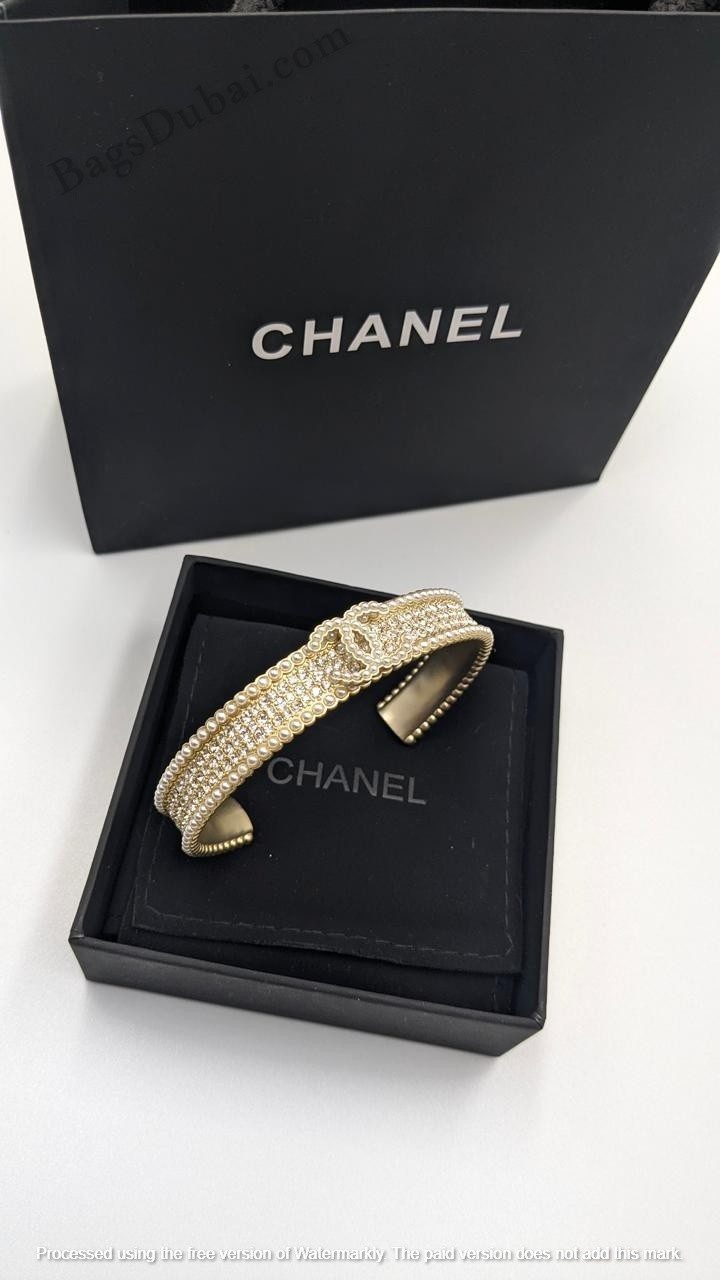 Chanel Cuff Bracelet Pearl Crystal Golden