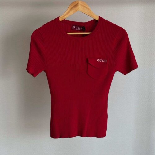 Gucci T-shirt Rib Fabric Chest Pocket Red