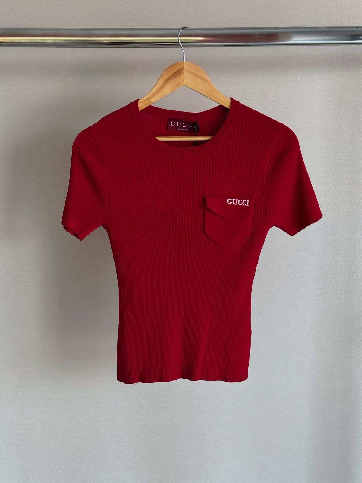 Gucci T-shirt Rib Fabric Chest Pocket Red