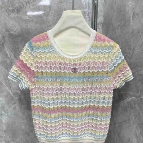 Chanel T-Shirt Colorful Knitwear Marshmallow