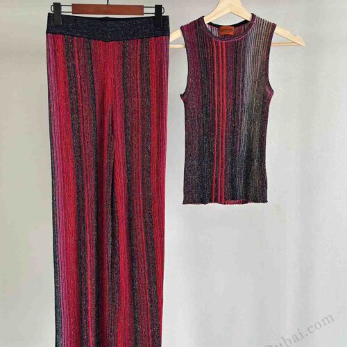 Missoni Top Sleeveless Partial Striped Sequins Red