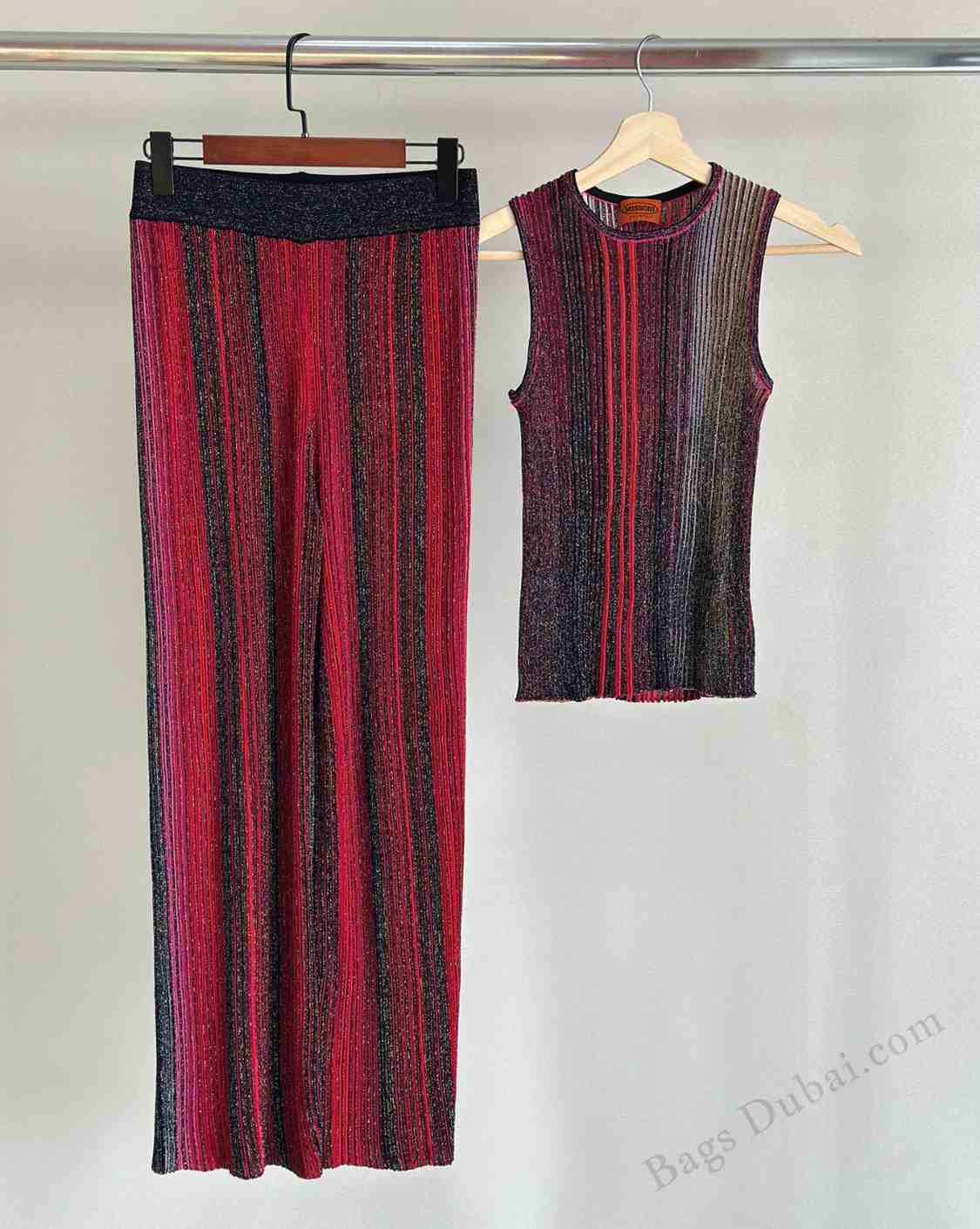 Missoni Top Sleeveless Partial Striped Sequins Red