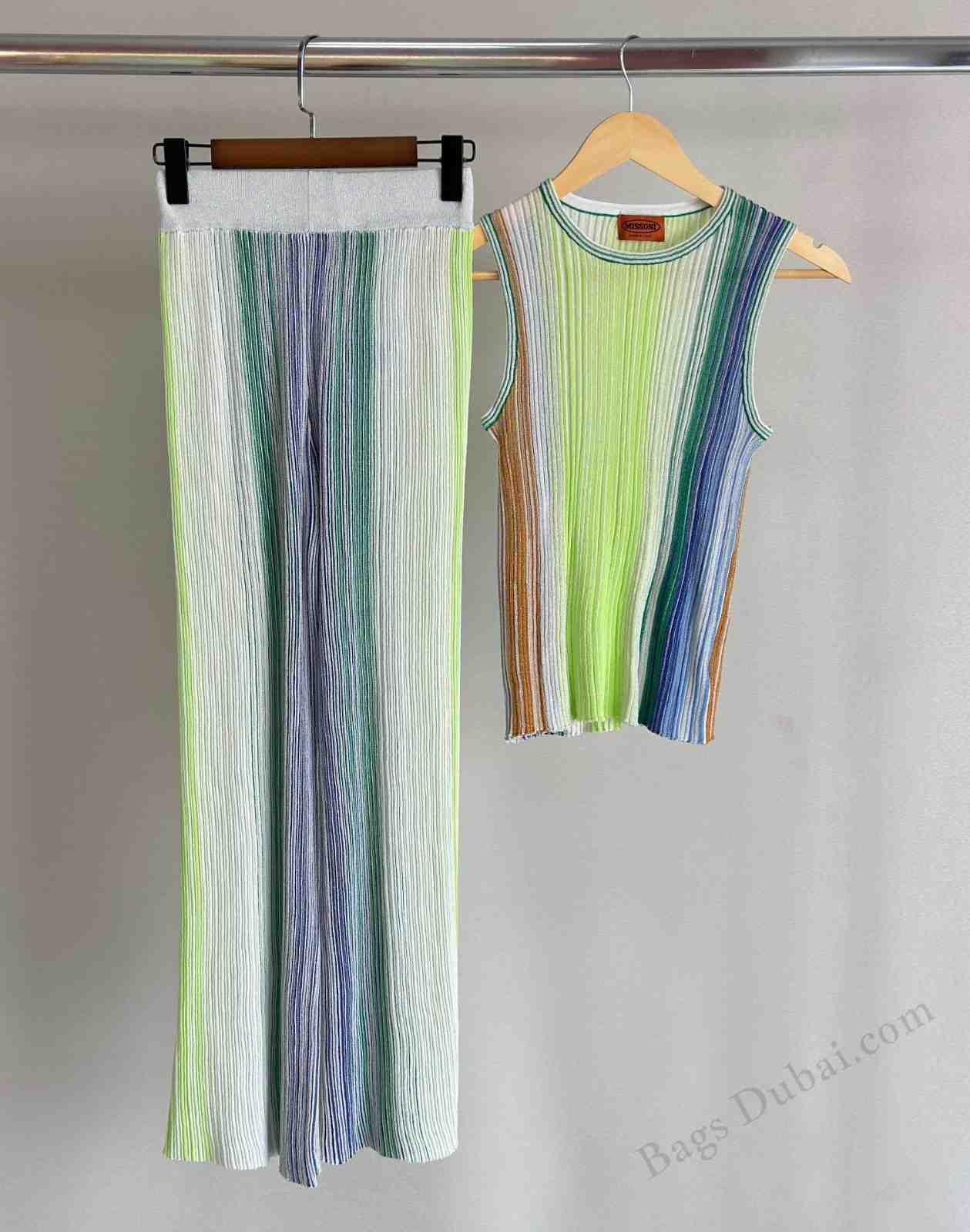 Missoni Top Sleeveless Partial Striped Sequins Green