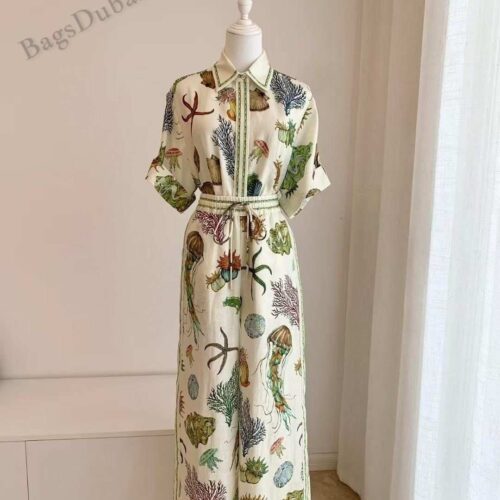 Alemais Shirt Dress Linen Sea Printed Cream