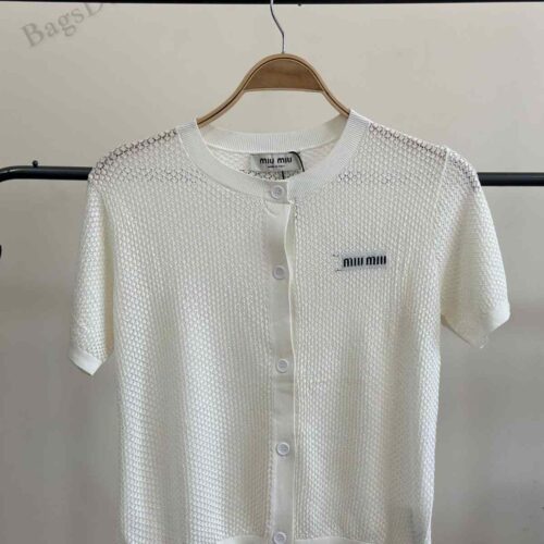 Miu Miu Short Sleeve Cashmere Cardigan White