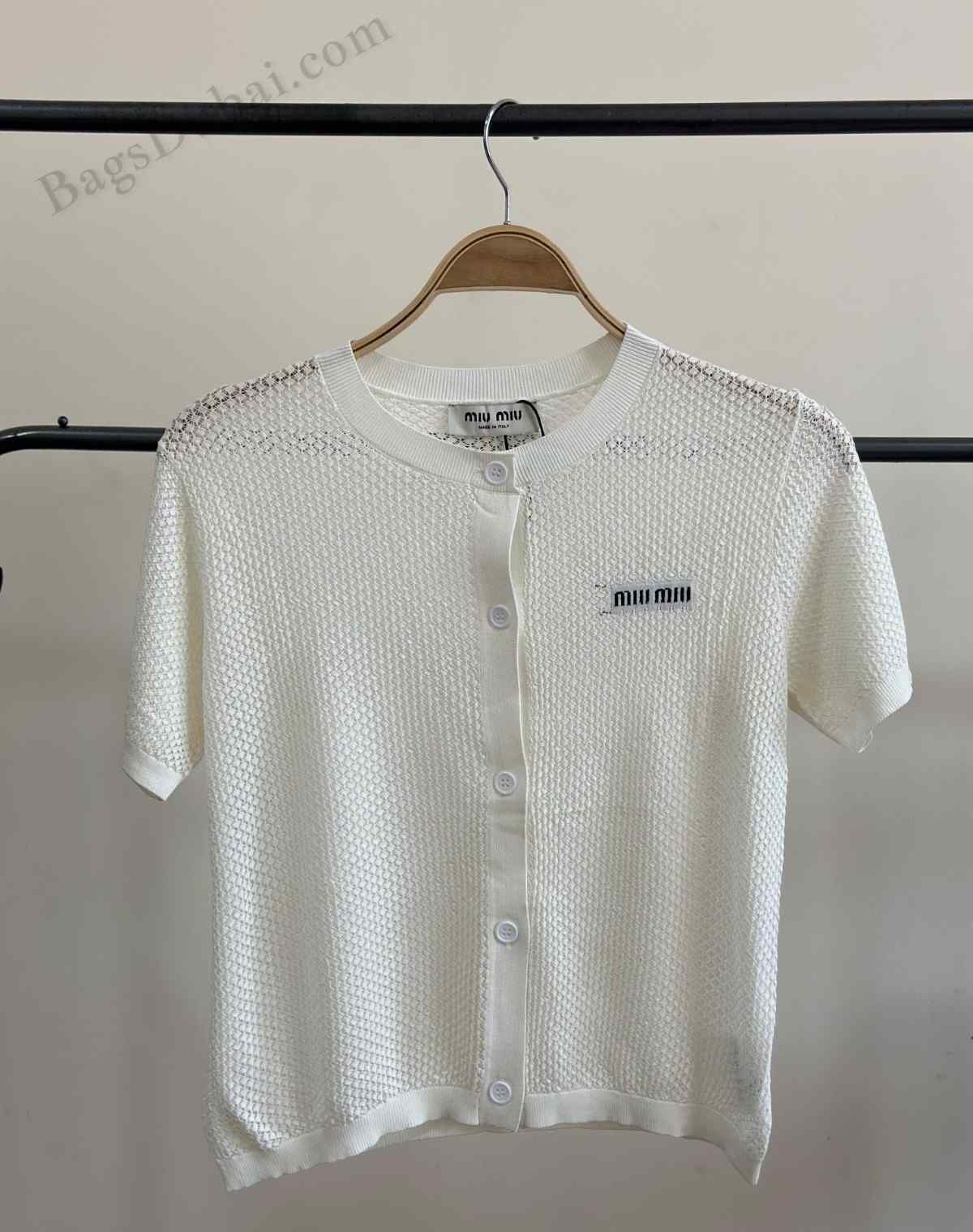 Miu Miu Short Sleeve Cashmere Cardigan White