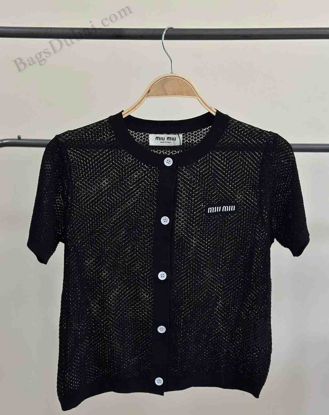 Miu Miu Short Sleeve Cashmere Cardigan Black