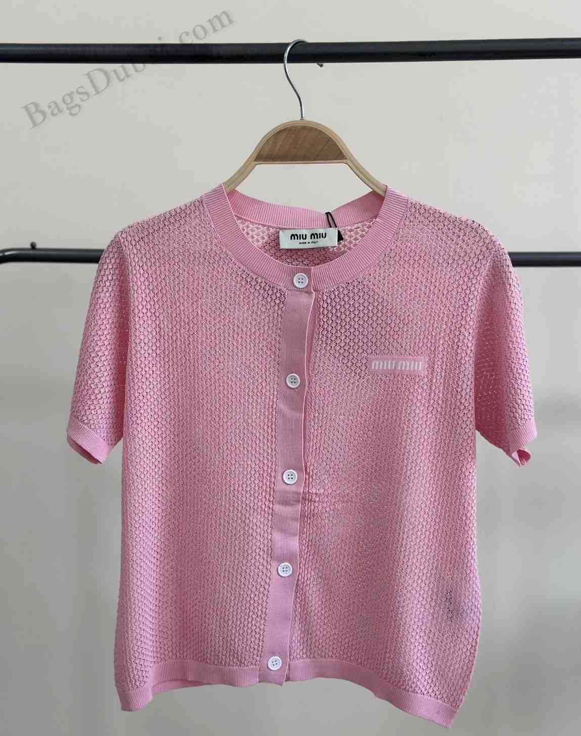 Miu Miu Short Sleeve Cashmere Cardigan Pink