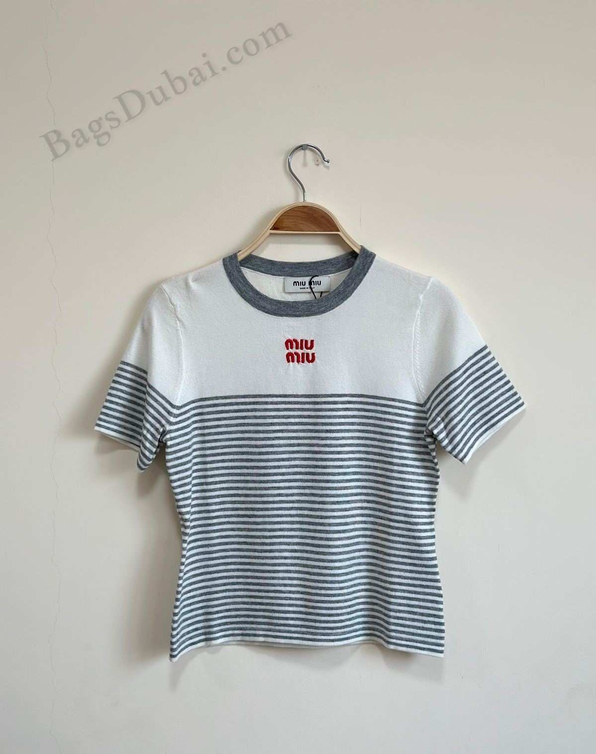 Miu Miu T-Shirt Cotton Knit Striped White