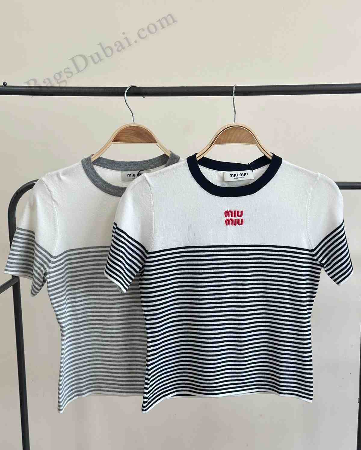 Miu Miu T-Shirt Cotton Knit Striped White