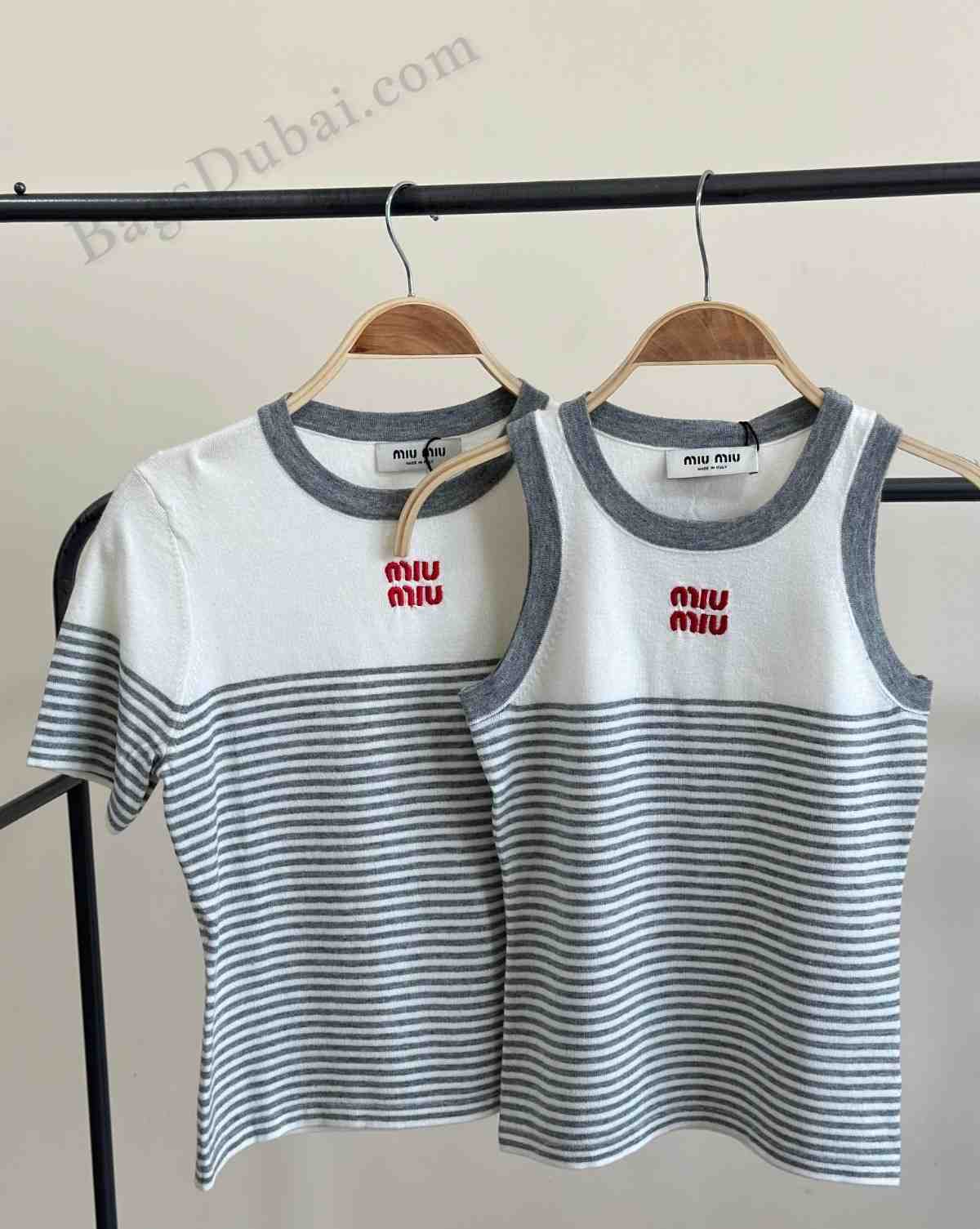 Miu Miu T-Shirt Cotton Knit Striped White