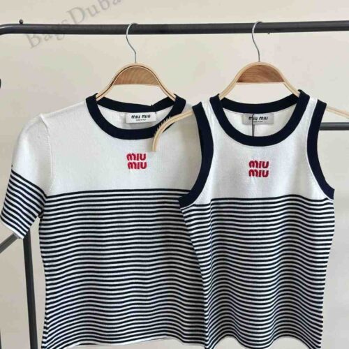 Miu Miu T-Shirt Cotton Knit Striped White