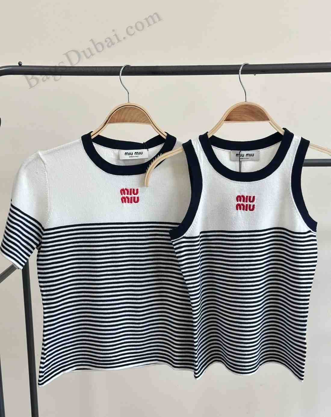Miu Miu T-Shirt Cotton Knit Striped White