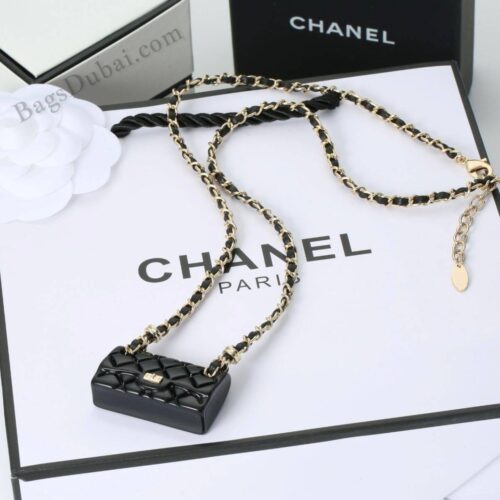Chanel Necklace Chain Mini Bag Pendant Black & Gold