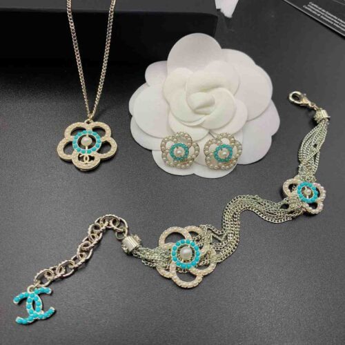 Chanel Jewelry Necklace Pearl Camellia Blue
