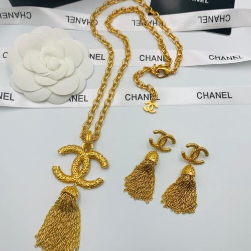 Chanel Necklace CC Gold Toned Tassel Dangle