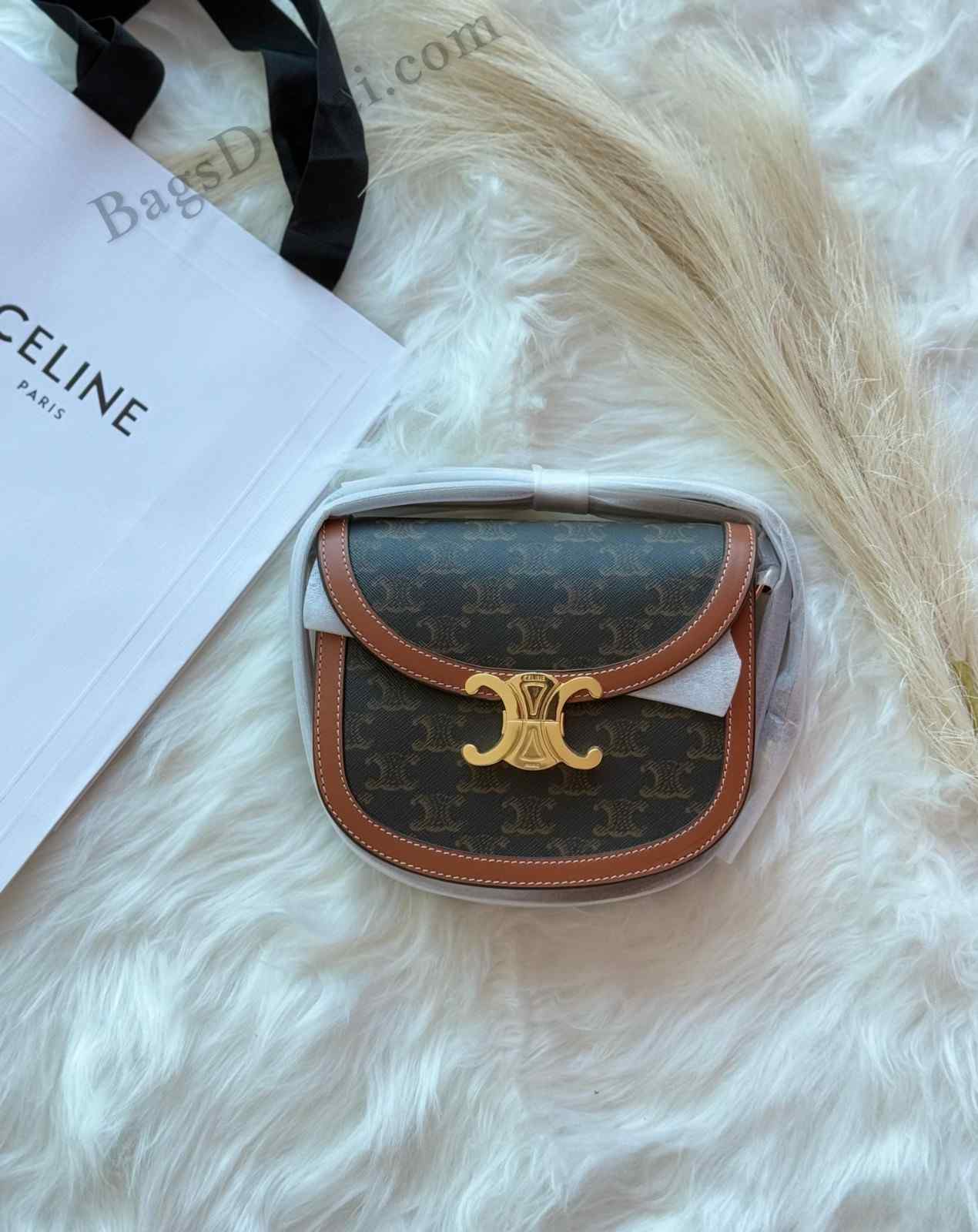 Celine Small Besace Bag Shiny Calfskin Brown
