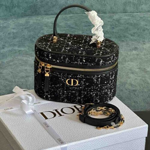 Dior Vanity Case Caro Black Gold Tweed