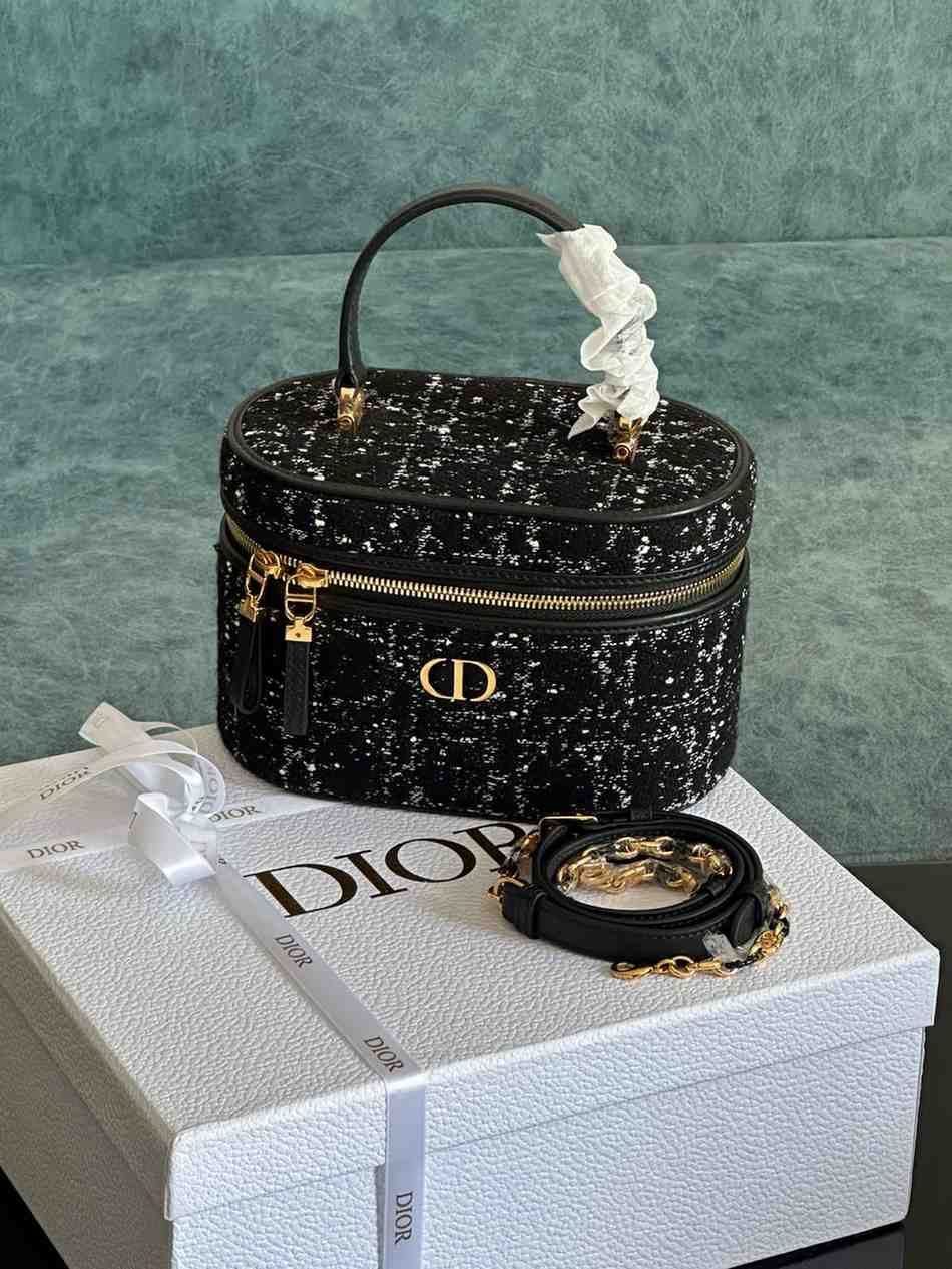 Dior Vanity Case Caro Black Gold Tweed