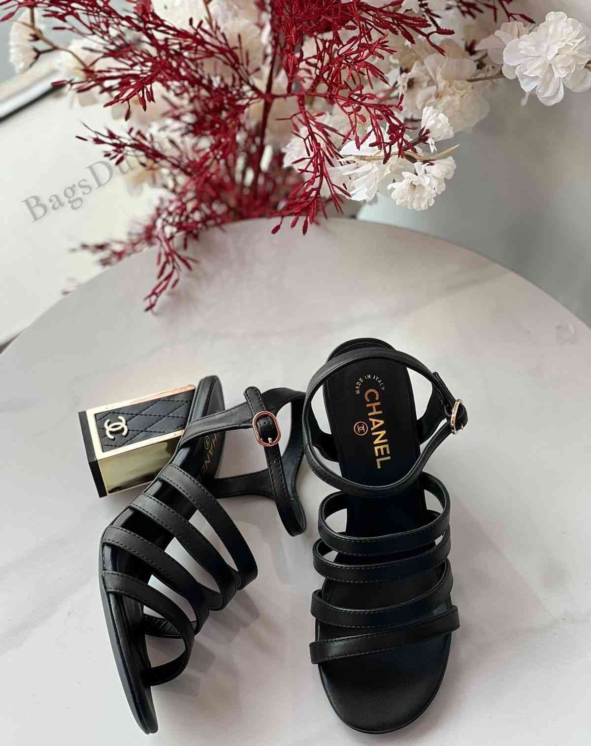 Chanel Slingback Heels Strappy Black