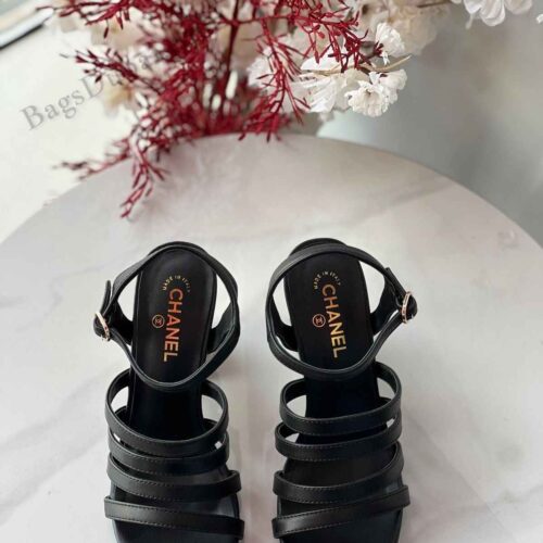 Chanel Slingback Heels Strappy Black
