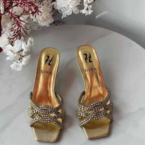 Gina Mules Heeled Loie Crystal Red Metallic