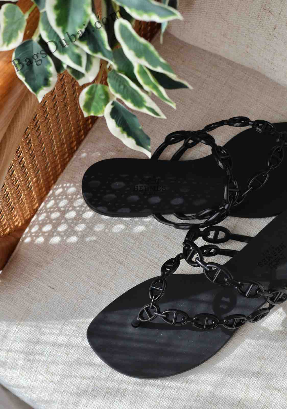 Hermes Island Sandals Chaine D'Ancre Black