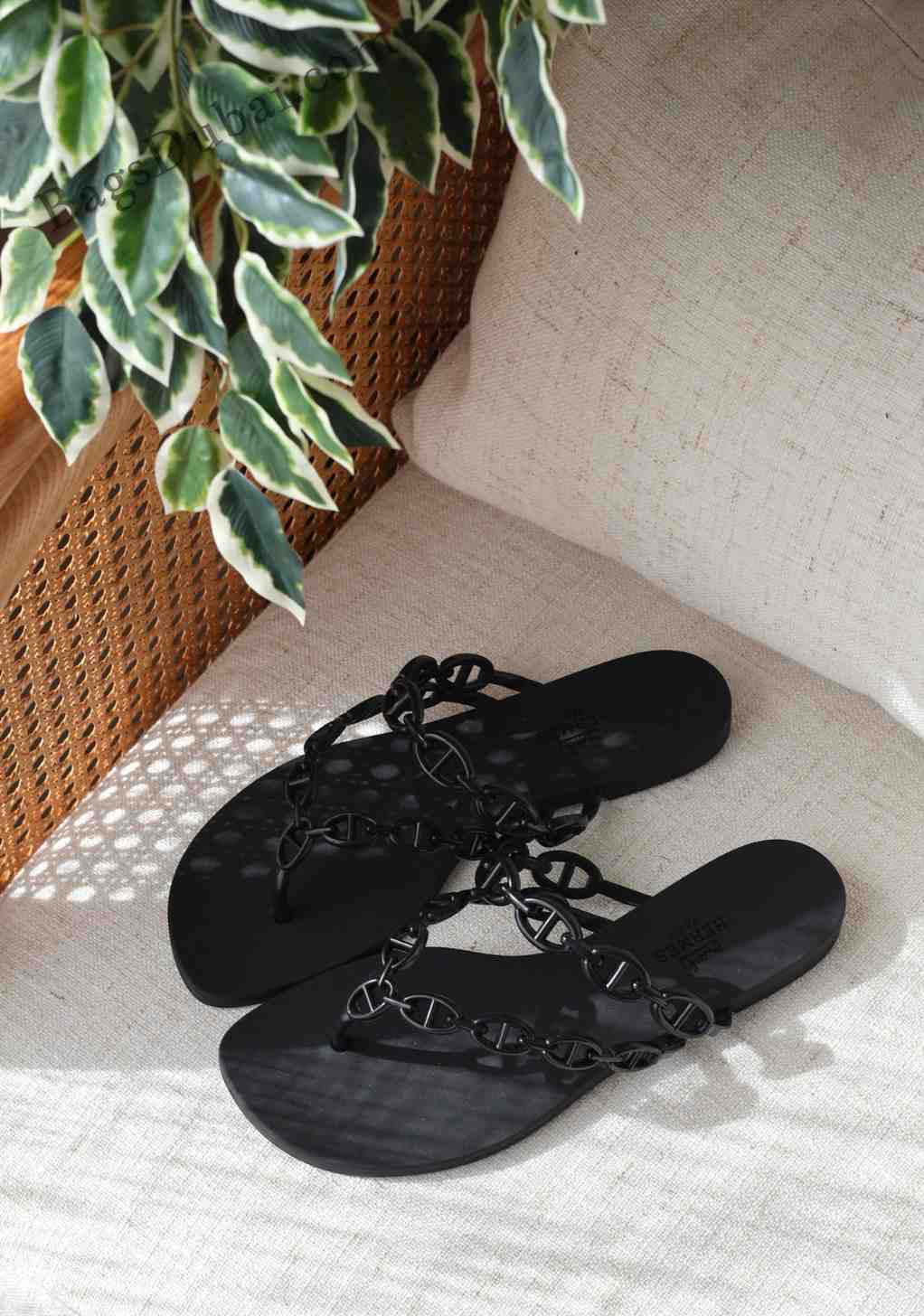 Hermes Island Sandals Chaine D'Ancre Black