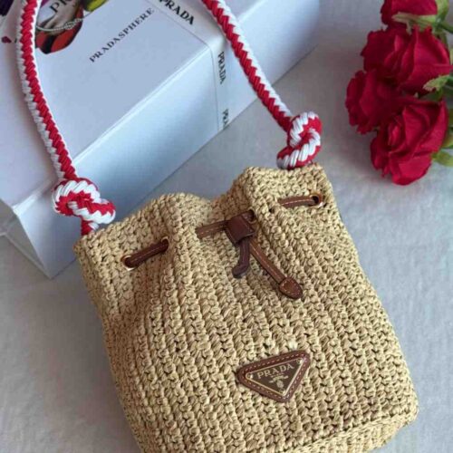 Prada Bucket Bag Mini Crochet and Leather Brown