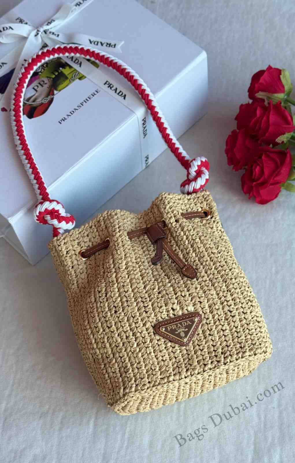 Prada Bucket Bag Mini Crochet and Leather Brown