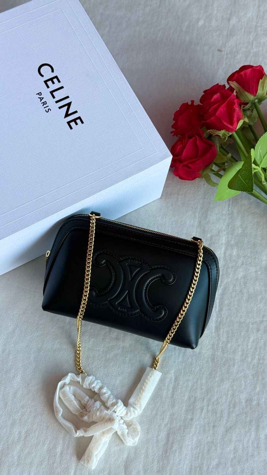 Celine Clutch on Chain Triomphe canvas Black