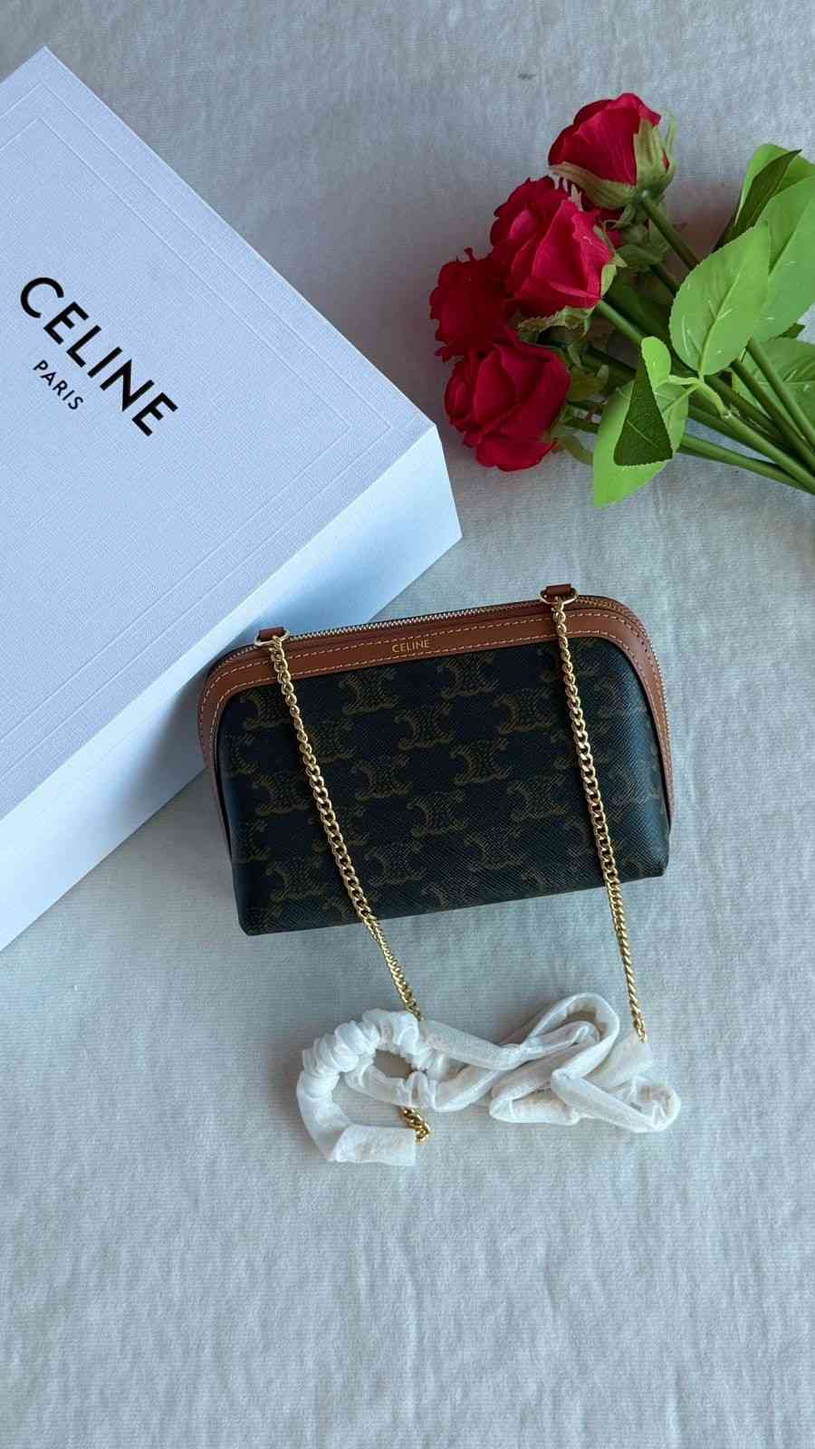 Celine Clutch on Chain Triomphe canvas Black