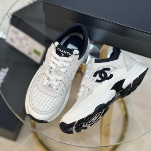 Chanel Sneakers Women Mesh and Suede CC Logo White