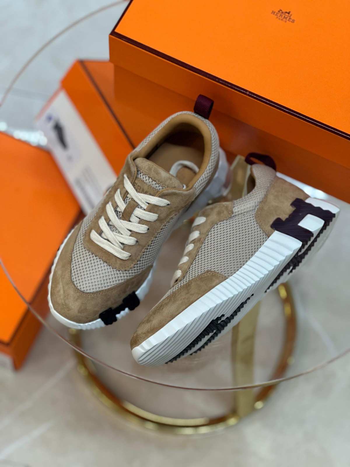Hermes Sneakers Bouncing Suede Goatskin Beige