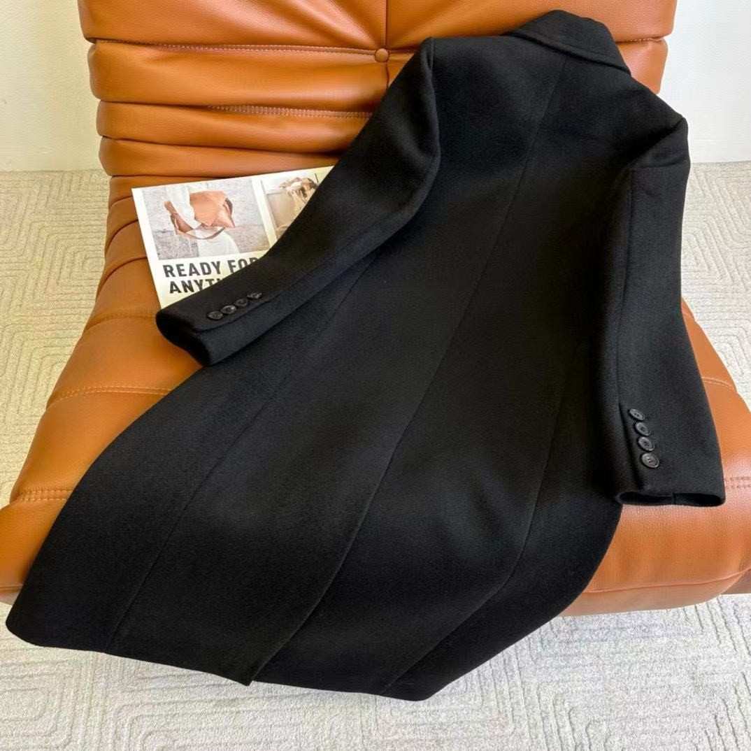 YSL Coat Black Double-breasted Logo Brooch