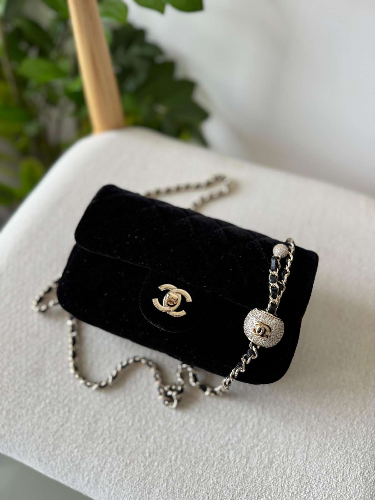 Chanel Velvet Flap Bag Mini Rectangular Black