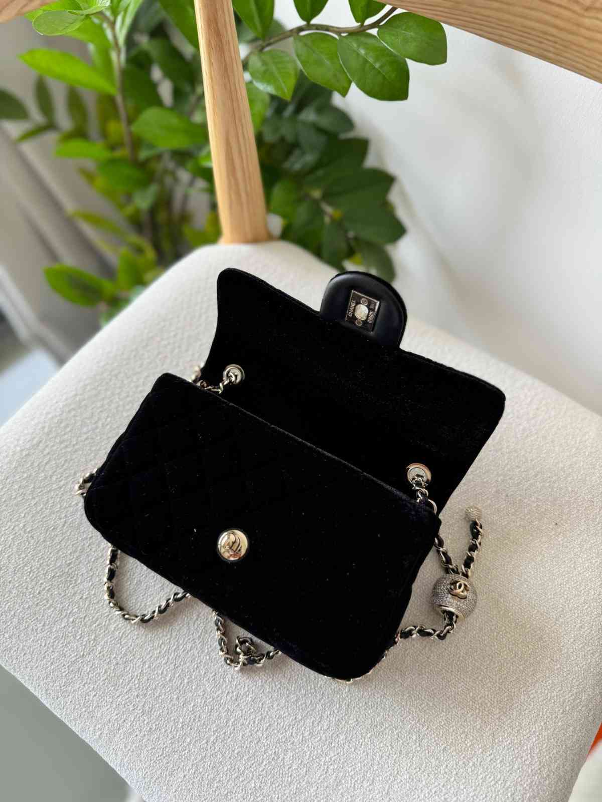 Chanel Velvet Flap Bag Mini Rectangular Black