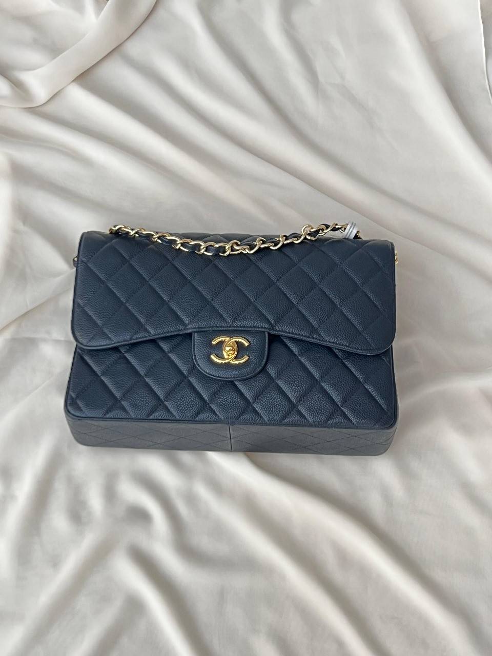 Chanel Double Flap Bag Jumbo Caviar Quilted Blue