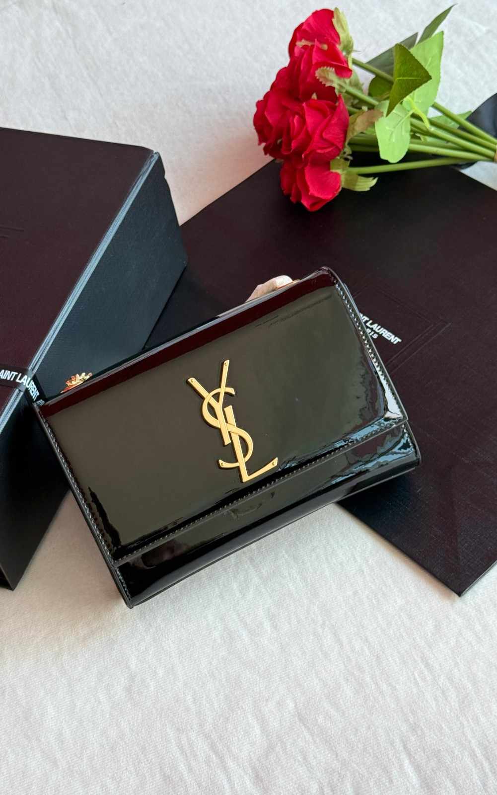 Saint Laurent Kate Bag Small Patent Leather Dark Black