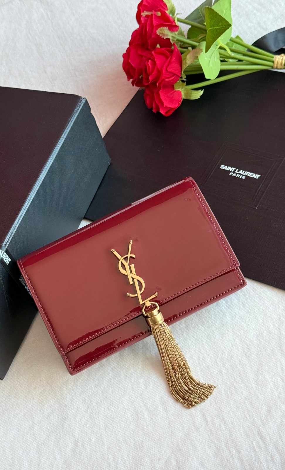 Saint Laurent Kate Bag Small Patent Leather Red