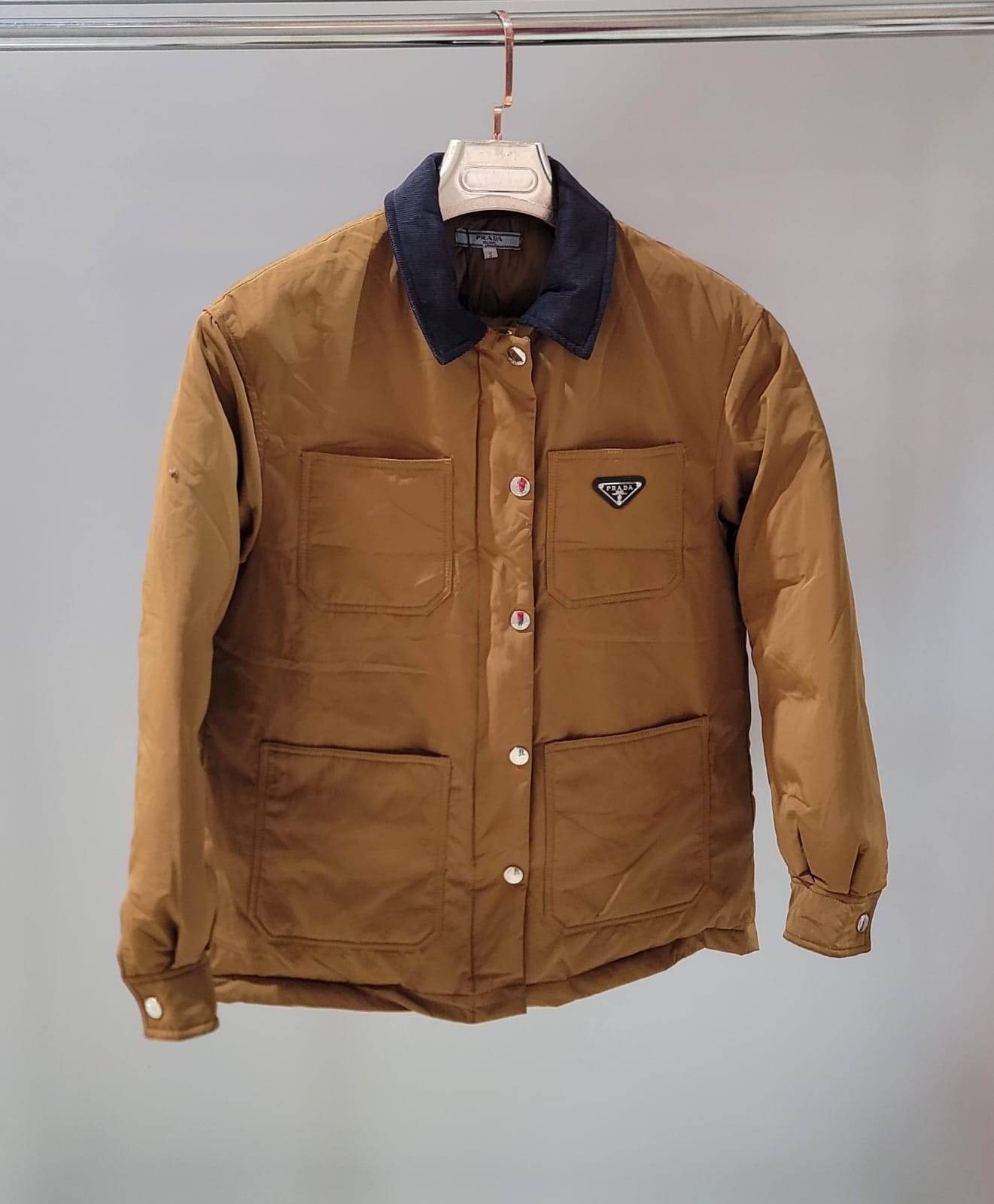 Prada Jacket Womens Logo Plaque Polyamide Brown