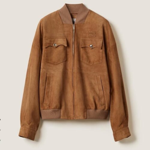 Miu Miu Suede Leather Jacket Brown
