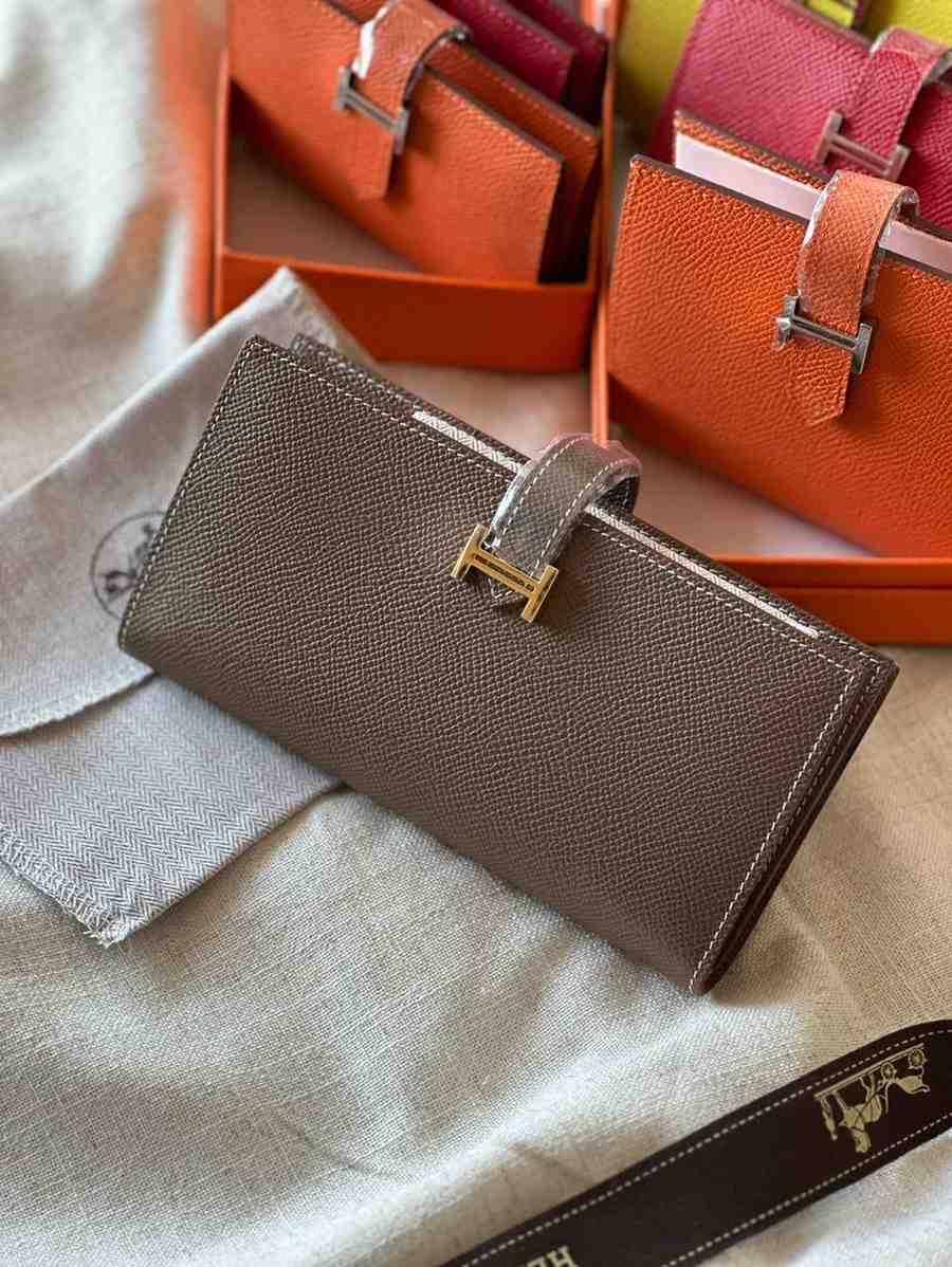 Hermes Bearn Wallet Epsom Leather Grayish-brown