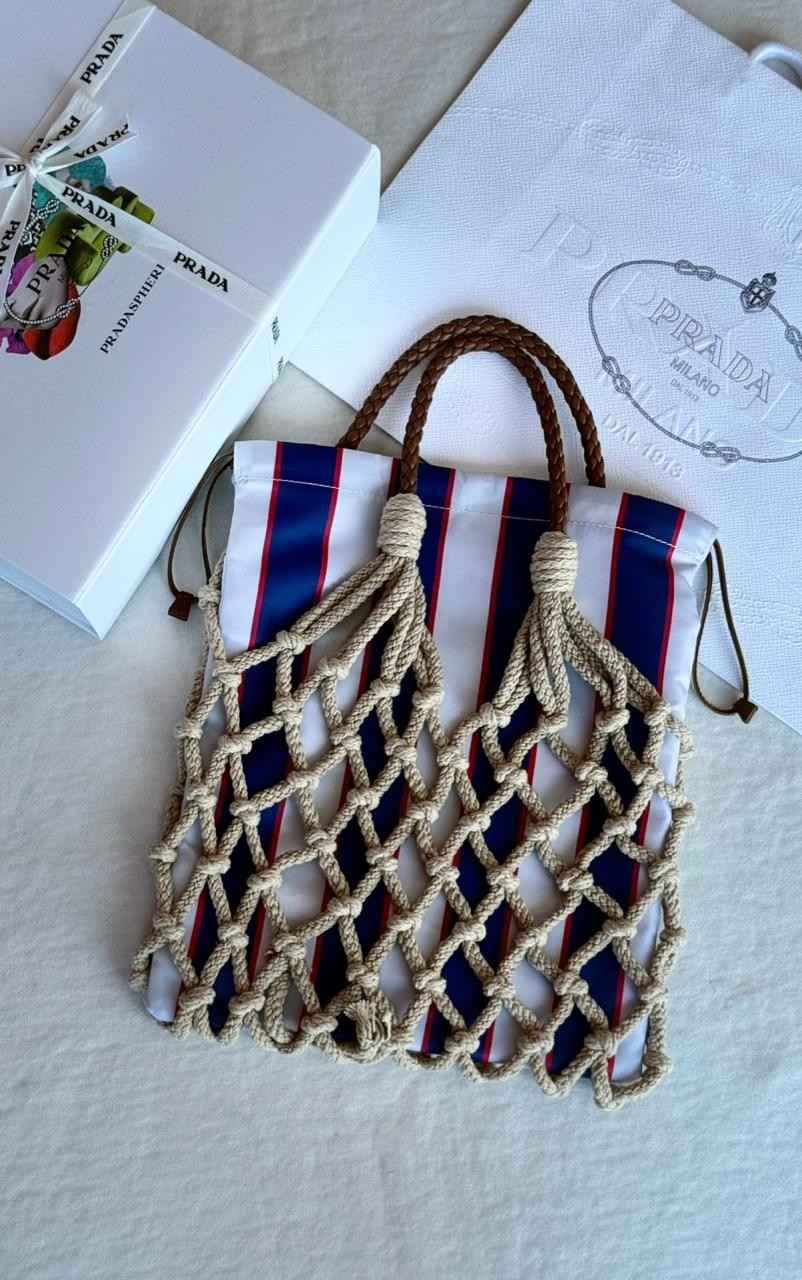 Prada Tote Bag Macrame Cotton Cord White & Purple