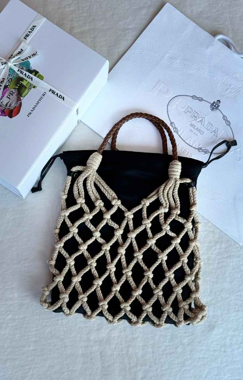 Prada Tote Bag Macrame Cotton Cord Black