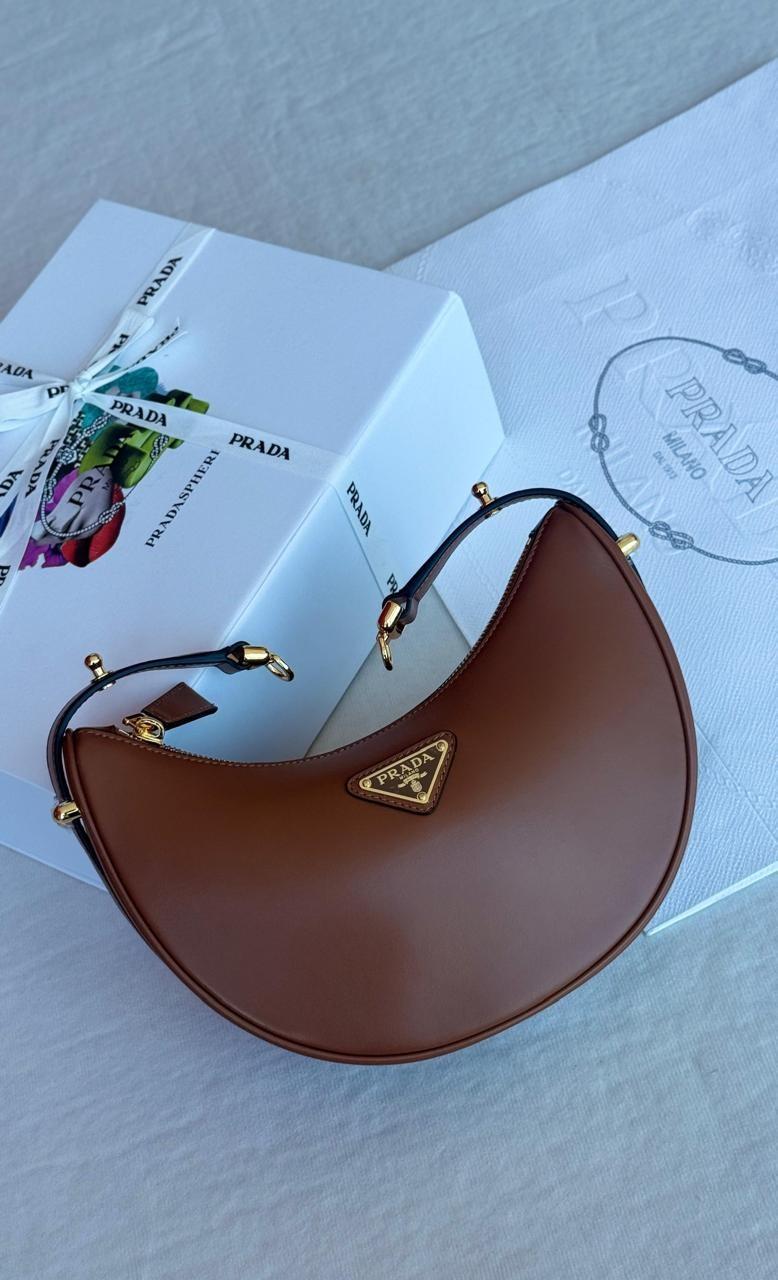 Prada Small Shoulder Bag Arque Leather Dark Brown