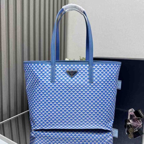 Prada Nylon Tote Bag Saffiano Triangolo Blue