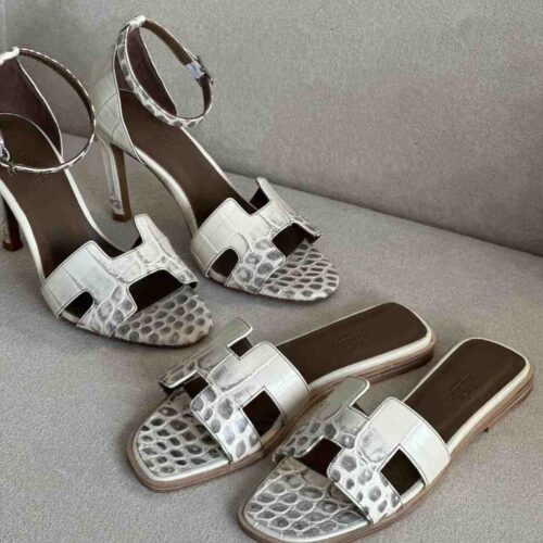 Hermes Sandals Himalaya Niloticus Crocodile White